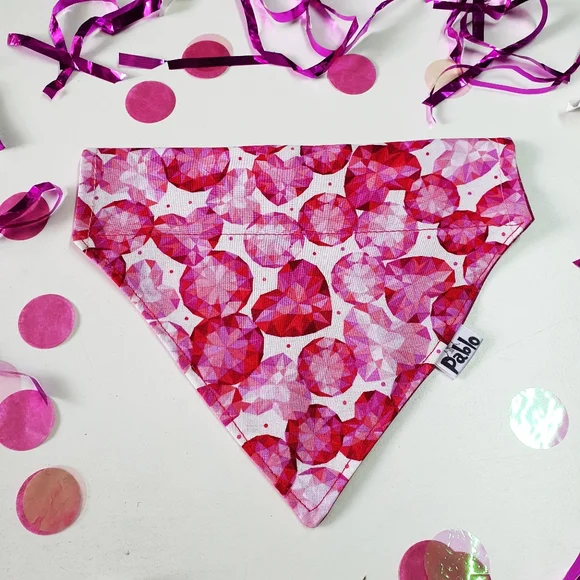 🐶 3 for $15 * Reversible Valentines Hearts Gems Over The Collar Dog Bandana - Picture 2 of 5